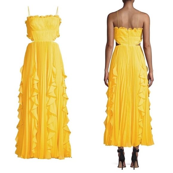 AMUR Pleated Chiffon Square Neck Sleeveless Side Cutout Ruffled Maxi Gown 6 - Picture 10 of 13